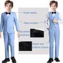 Boy Suits 5 Pieces Formal Suit Set with Adjustable Waist Kids Dress Suit for Wedding Prom (Blue, 12Y)