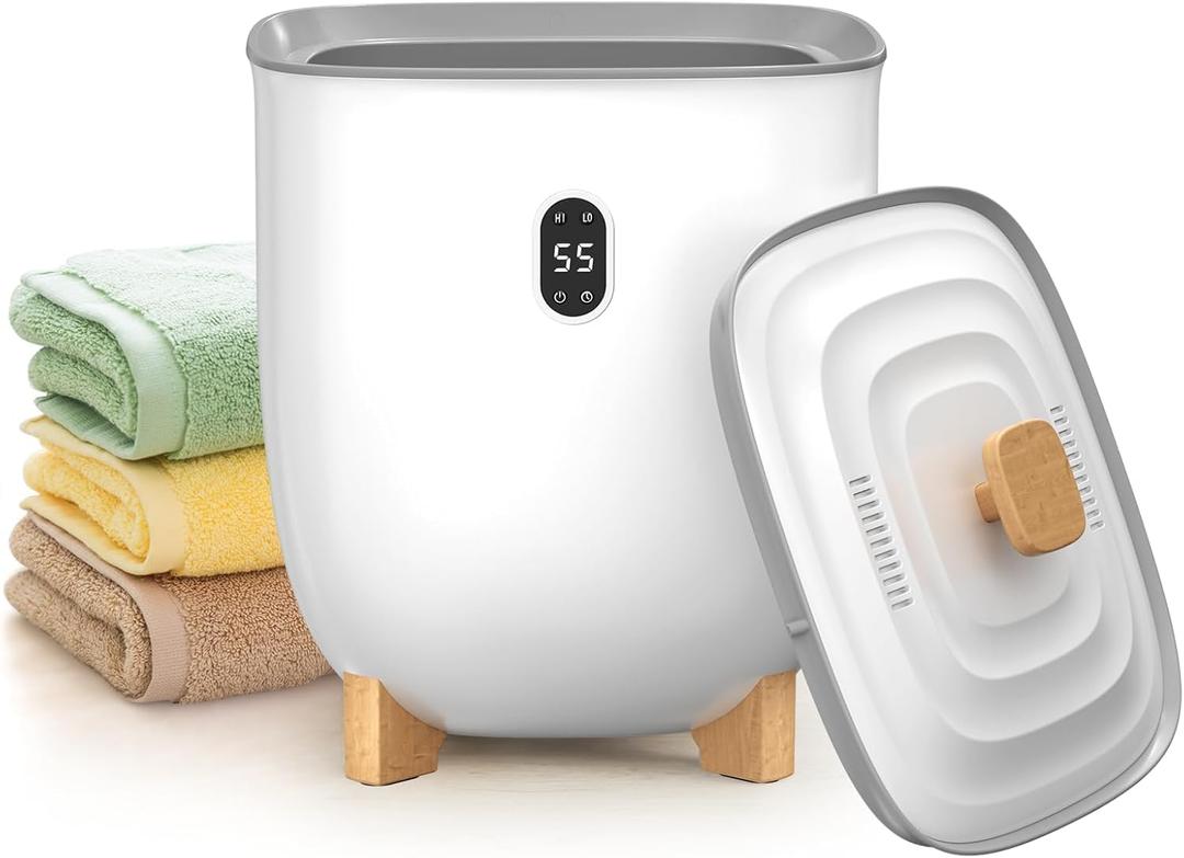 Electactic 25L Towel Warmer,Large Towel Warmers for Bathroom,Hot Towel Warmers Bucket with 2 Heating Modes,Auto Shut-Off,LCD Screen,Fits 2 Blankets,Bathrobes, for Gift, White