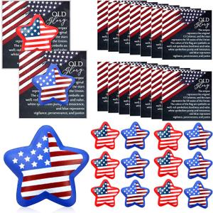 Meooeck USA Flag Stress Ball Gifts - American Patriotic Star Favors with Old Glory Cards, Bulk Souvenirs for Veterans Soldiers Patriots Parade Throws Party Decoration Supplies(15 Sets)