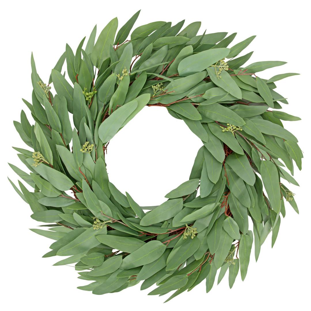 Briful 16'' Artificial Seeded Eucalyptus Wreath for Front Door Small Faux Greenery Wreath Outdoor Spring Summer Wreaths for Home Room Wall Mantel Farmhouse Decoration