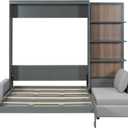 Ball & Cast Murphy Bed Queen Size Wall Chest with Sofa and Shelves, Wood Hideaway Cabinet Platform Bedframe w/ Slat Support, can be Folded, Space-Saving, for Small Room, Dorms, Gray