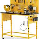 Work Bench, Ferreteriai 47" Heavy Duty Workbench with Power Outlet & USB-C, Exclusive Yellow Side Battery Holder, Adjustable Height, 2100LB Capacity, Locking Wheels for Garage Workshop