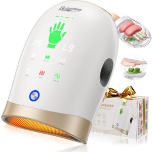 Hand Massager with Heat and Compression, Finger Stretch & Palm Kneading, 9 Modes & 9 Intensities - Cordless Wrist Hand Massage for Arthritis & Carpal Tunnel Relief, Gifts for Mom Dad Women Travel