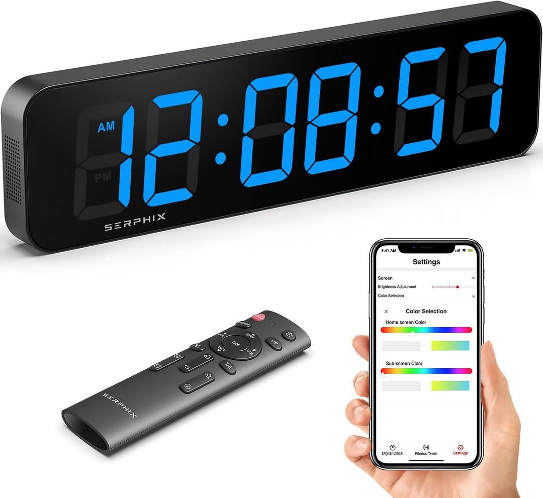 15.2" Large Digital Wall Clock with App & Remote Control, Customizable RGB Colors, 10 Alarms, Stopwatch, Countdown, Timer Clock for Home Gym Living Room Office Garage Decor