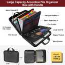 Fireproof Document Box with Lock, Hard-Shell Case Important Document Organizer with 13 Pocket Accordion File Folder, Portable Office Home Travel Safe Storage for Laptop, Paperwork and More