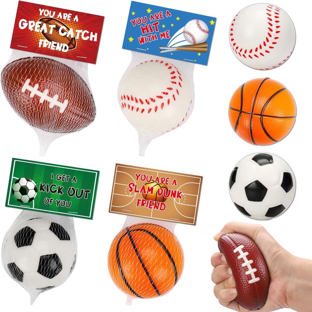 16 PCS Stress Balls Party Favor for Kids 8-12 Goodie Bag Stuffers Squeeze Toys Classroom Prizes for Kids Pinata Stuffers Boys Birthday End of Year Gifts Sport Party Foam Bouncy Balls Bulk Small Toys
