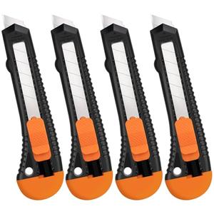 Tifical Retractable Utility Knife, 4 Pack Box Cutters with 18mm Snap-Off Blade for Paper, Plastic, Cardboard