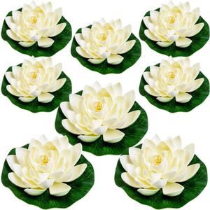 8Pcs Artificial Lotus Flower Decor, 7inch & 4inch Floating Foam Lotus Flowers, Outdoor Pond Plants, Water Lily Pads Decoration