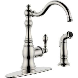 Kitchen Sink Faucet with Side Spray, 8 Inch Single Handle Kitchen Faucet with Deck Plate, 2 Hole or 4 Hole Installation,Classic Style,Polished Nickel Faucet,KF-6832TB-PN