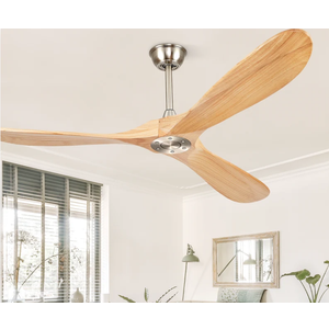 BOOSANT 52" Ceiling Fans without Lights, Solid Wood Ceiling Fan with Remote Control No Light, Modern Ceiling Fan with 3 Blades, Indoor Outdoor Ceiling Fans for Patios, Gazebo(Nature Wood)