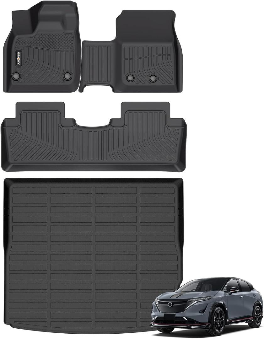 GINOWY-Floor Mats with Cargo Liner for Nissan Ariya 2023 2024 2025, All Weather Car Floor Mat Cargo Trunk Mat TPE Rubber Liners Ariya Accessories