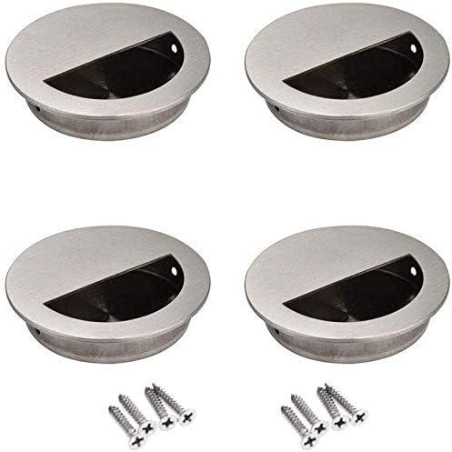 4pcs Stainless Steel Flush Pull Handles, Closet Knob(Recessed, Round) for Sliding Doors Cupboard Cabinets Closet and Drawers