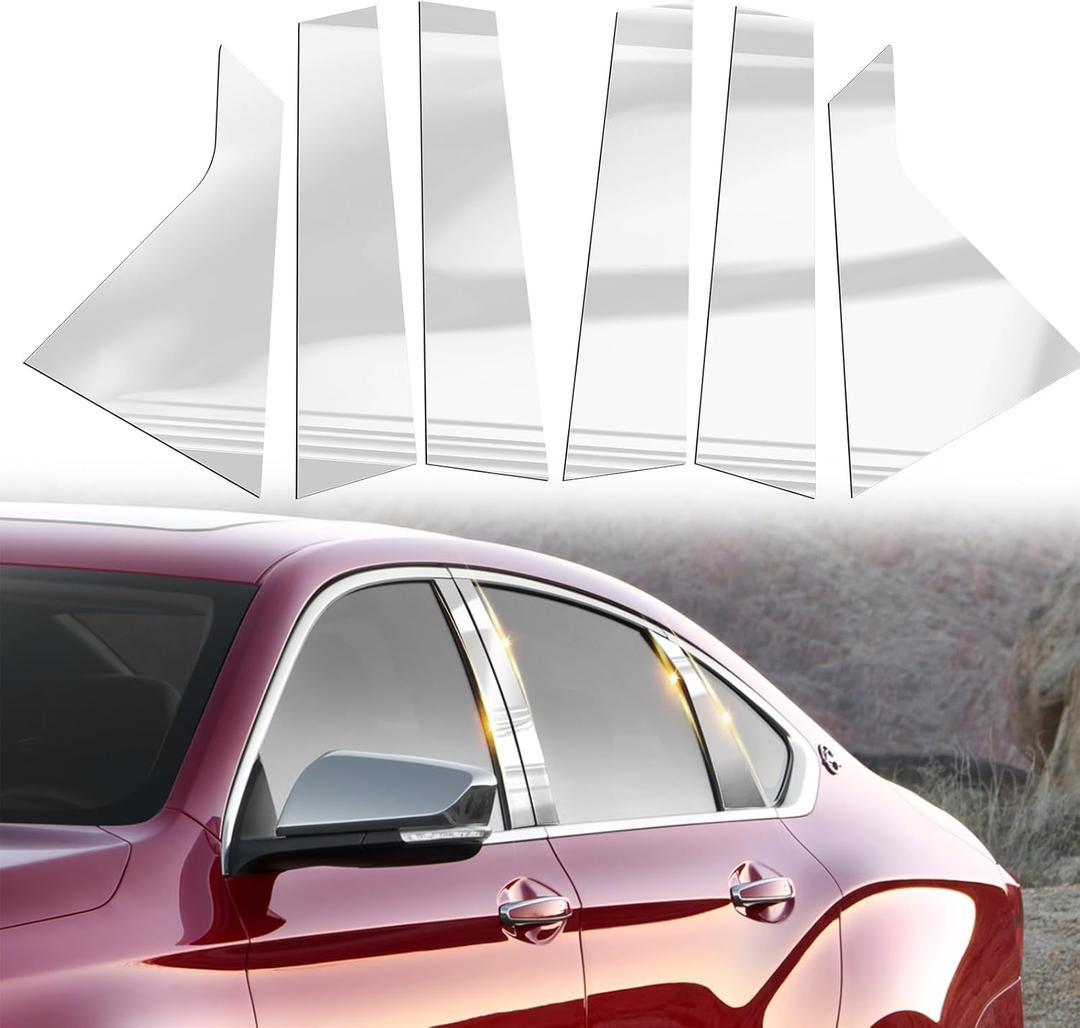 Chrome Door Pillar Covers fit for Chevy Impala 2014 2015 2016 2017 2018 2019 2020,Exterior Molding Anti-Scratch Trim, 6PCS Window Outer Pillar Panel Set