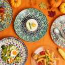 Dinner Plates set of 6, 10.5 Inch Large Dessert Salad Plates for Pasta, Steak, Snacks, Colorful Porcelain Serving Dishes for Kitchen & Party, Morden Dinnerware - Bohemian Style