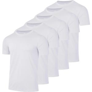 Real Essentials 5 Pack: Men's Dry-Fit Short Sleeve Crew Neck T Shirts Fitness Running Gym Workout Cool Exercise Athletic Tee (White, XL)
