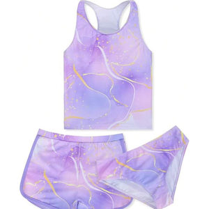 Sylfairy Girls 3 Piece Bathing Suit Summer UPF 50+ Racerback Swimsuit with Shorts Beach Tankini Sets 8-15 Years