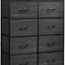 WLIVE Fabric Dresser for Bedroom with Open Shelves, Tall Dresser with 8 Drawers, Storage Tower with Fabric Bins, Chest of Drawers for Closet, Living Room, Hallway, Charcoal Black Wood Grain Print