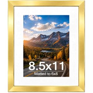 QOTIB Wood 16x20 Picture Frame with 11x14 Mat Gold, Display 11x14 with Mat or 16x20 Without, Wood 16 by 20 Photo Frame, 16 x 20 Frame for Wall Hanging Display, Gold