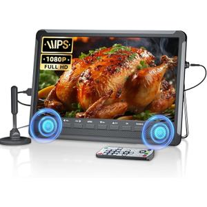 Desobry 10.5" Small Flat Screen Portable TV with Antenna ATSC Tuner, Kitchen TV Support 178 Viewing Angle,Dual Speaker and HDMI/USB/RCA Port, Small Television for Camping Car