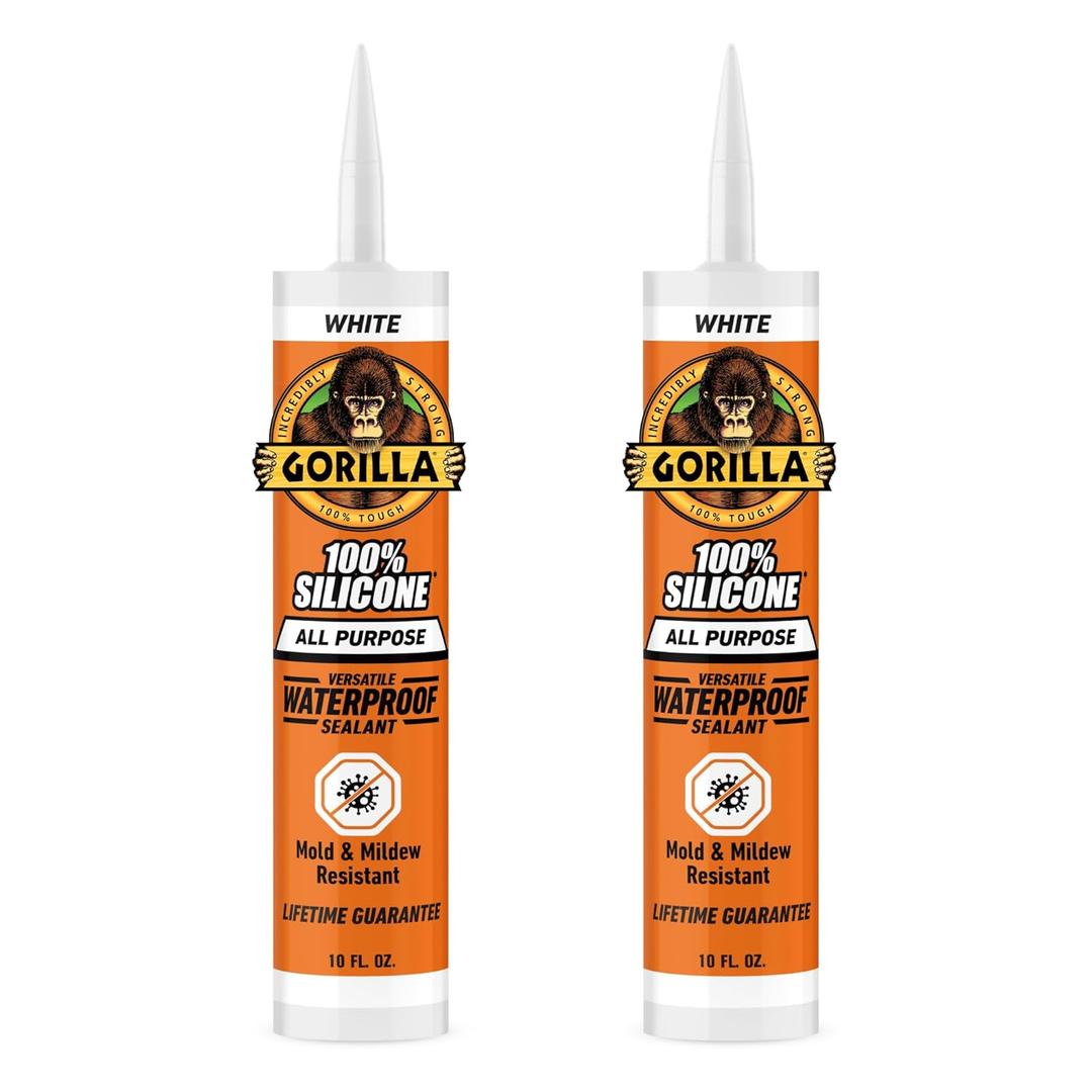 Gorilla 100% Silicone Sealant All Purpose, 10 Ounce Cartridge, White (Pack of 2)