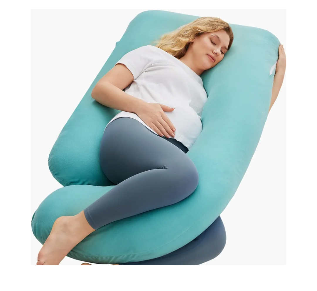 Momcozy U Shaped Pregnancy Pillows with Cotton Removable Cover, 57 Inch Full Body Pillow Maternity Support, Must Have for Pregnant Women, Tiffany Blue