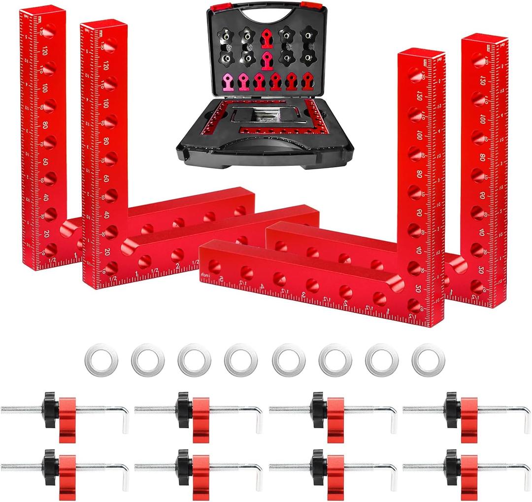 Corner Clamps for Woodworking 4 Pack 5.5"x 5.5" Right Angle Wood Clamps 90 Degree Carpenter Tools Positioning Squares for Frame,Box,Drawer,Cabinets,Gifts for Men Dad Red 4 Pack Set