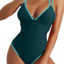 B2prity Women's V Neck One Piece Swimsuit Tummy Control Slimming Bathing Suit Double Straps Crisscross Back Swimwear (M)
