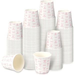 300 Pack Bow Design 3oz Paper Cups for Bathroom, Disposable Mini Mouthwash Cups Hot/cold Beverage Coffee, Dessert, for Birthday Party, Travel, Events, Picnic, BBQ