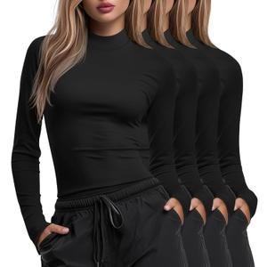 Xaatren 4 Pack Women's Long Sleeve Underscrub Shirt Mock Neck Slim Fit Tops Lightweight Thermal Base Layer Scrubs Undershirts (Medium, Black, Black, Black, Black)