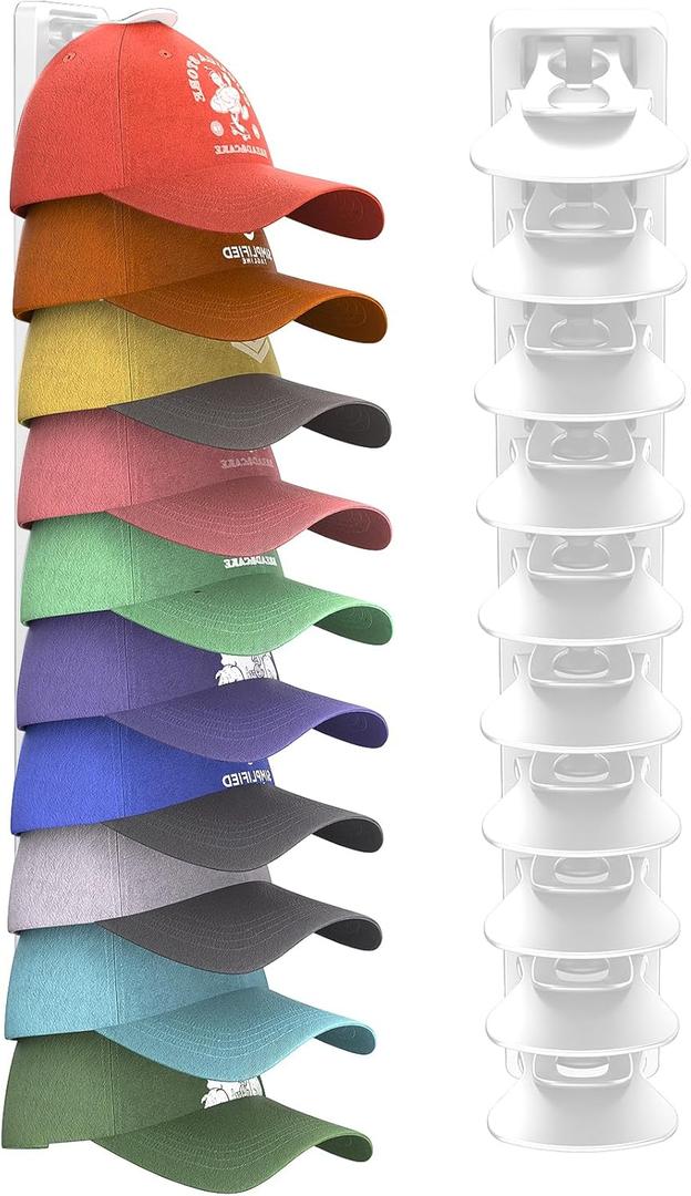 Hat Organizer for Baseball Caps Hold Up to 20 Hats, Hat Rack for Wall, Strong Adhesive Hat Storage Display Holder(White-1 Pack)