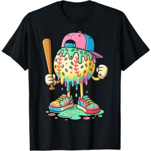 Baseball Drip for Boys Ice Cream Drip Baseball Sport T-Shirt, L