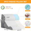 Ruqmuis 3PCS Wedge Pillow Set for After Surgery, Adjustable Back Pillow for Bed Sitting up, Acid Reflux, Bed Wedge Pillow Headboard for Sleeping & Snoring, Orthopedic Pillow for Post Surgery, White