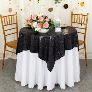 ShinyBeauty Sequin Tablecloth Table Linen Table Cover Table Overlays for Wedding Party Decor Backdrops -1122S (36x36, Black)