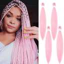 22inch Pre Stretched Pink Braiding Hair 4pcs/pack Hot Water Setting Styles Medium Length Braid Hair For Box Braids (Pink)