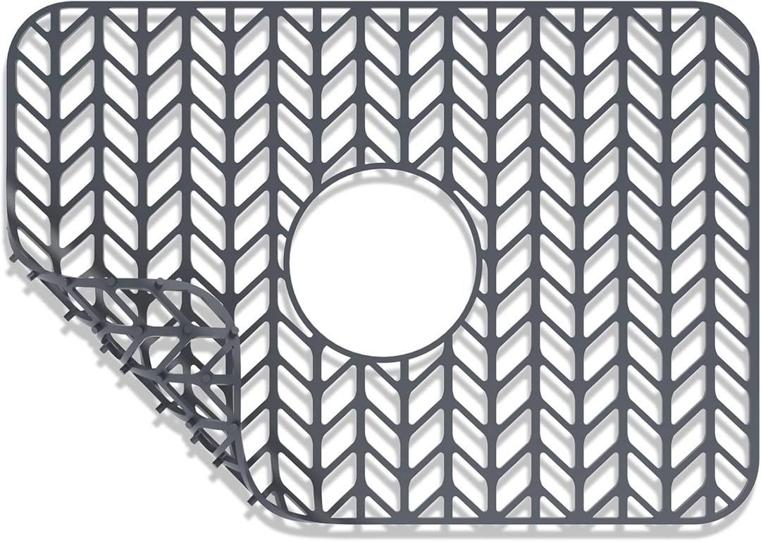 AWOKE Sink Protectors for Kitchen Sink | 18.2"x 12.5" Kitchen Sink Mats for Bottom of Kitchen Sink | Sink Inserts for Kitchen Sink of Stainless Steel Sink | Center Drain (Grey)