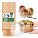 TOPtoper 50 Pack 25 Oz Large Paper Bowls with Lids, Disposable Soup Serving Bowls Bulk Party Supplies for Hot/Cold Food, Soup (25 OZ)