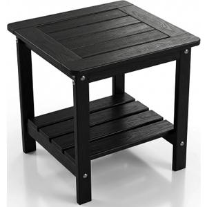 Kibaso-Adirondack Outdoor Side Table, 2-Tier HDPE Outdoor End Table, Weather Resistant Easy Maintenance, Small Patio Side Table for Patio, Pool, Porch, Garden, Lawn, and Living Room (1, Black)