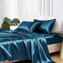 MR&HM Satin Bed Sheets, Queen Size Sheets Set, 4 Pcs Silky Bedding Set with 15 Inches Deep Pocket for Mattress (Queen, Teal)