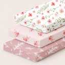 Bassinet Sheets 33x20 for Baby Delight, Newton,Airclub,Maxi Cosi,Angelbliss,Dream on Me,Mika,Harppa,Amke,ezebaby Rectangle Bassinet Mattress - Pink Floral 3 Pack Girl