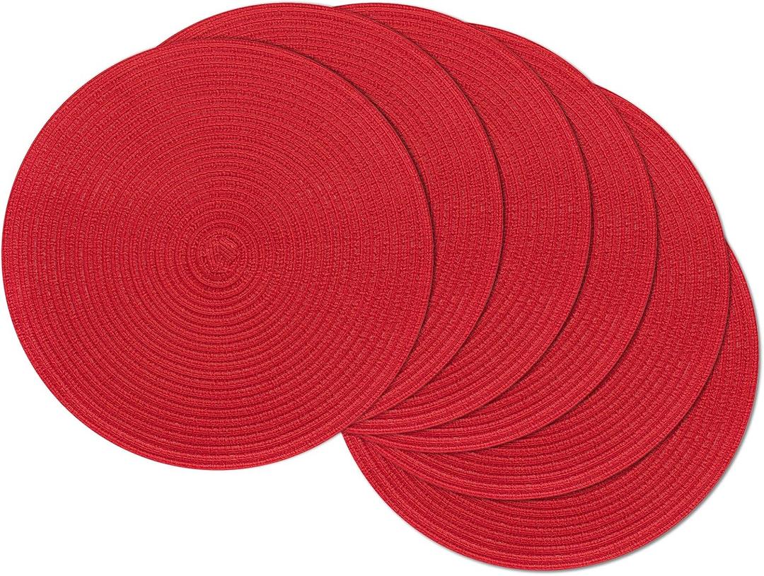 SHACOS 15 inch Round Placemats Set of 6 Braided Non Slip Washable Place Mats for Dining Tables Kitchen Table Mats Home Wedding Party Decor (Red, 6)