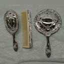 3 pc Silver Chrome Girls Vanity Set Comb Brush Mirror.