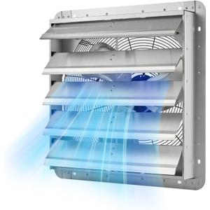 VEVOR 20 inch Shutter Exhaust Fan, Wall Mounted Attic Vent Fan with 3000 CFM Airflow, AC Motor, Heavy-duty Steel Construction, Low Noise for Shed, Garage, Greenhouse Ventilation Cooling, Silver