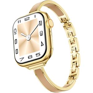 Mosonio Slim Designer Bracelet Bands for Apple Watch Women, Elegant Thin Dressy Metal Band with Embedded Silicone Accents Compatible with Apple Watch Ultra / Series 11 10 9 8 7 6 5 4 SE 3 2 1, Easy-Adjust Link Fancy Strap for iWatch 49mm 46mm 45mm 44mm 42mm 41mm 40mm 38mm(Sizes Vary By Model) (Gold + Nude)