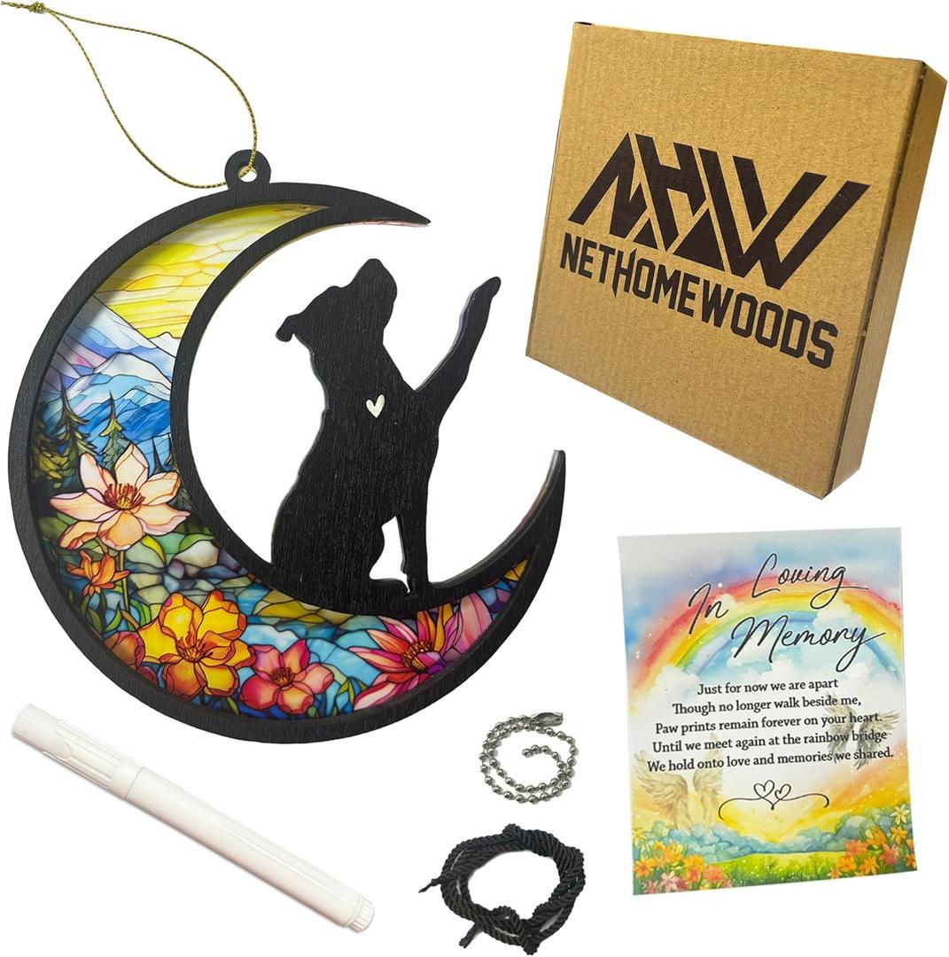 2 x Pitbull Dog Memorial Suncatcher, Personalized Pitbull Memorial with Name Date, Rainbow Bridge Dog Sympathy Card, Dog Passing Away Gift, Loss of Dog Sympathy Gift, Bereavement Gift