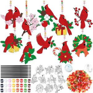 30 Pack Cardinal Suncatcher Kits - DIY Acrylic Window Art Crafts Painting Set Red Bird Ornaments Spring Classroom Activities Spring Easter Party Favors Memorial Gifts