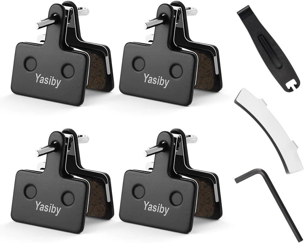Bike Brake Pads, 4 Pairs Disc Brake Pads High-Performance with Installation Tools, Premium Semi-Metallic & Organic Resin MTB Bicycle Brake Pads Replacement Compatible with TRP Tektro Shimano Deore Br