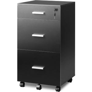 DEVAISE 3 Drawer Rolling File Cabinet with Lock, Wood Filing Cabinet fits Letter / A4 Size for Home Office, Black DEVAISE 3 Drawer Rolling File Cabinet with Lock, Wood Filing Cabinet fits Letter / A4 Size for Home Office, Black