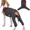 FUAMEY Dog Recovery Suit with Padded Rear Leg Sleeve,Zip-Up Dog Onesie for Spay Neuter Surgery,Dogs Bodysuit Prevents Licking Wounds on Thigh Incision Joints,Dogs Prevent Licking Shirt Grey S (Small(Back:10.9in))