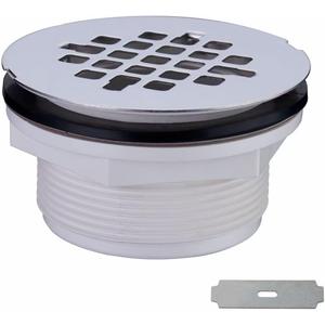 Brushed No Caulk Shower Drain, Hidrop PVC Compression Shower Floor Drain with 4-1/4" Stainless Steel Round Grid Strainer Cover, Brushed Nickel