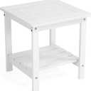 Kibaso-Adirondack Outdoor Side Table, 2-Tier HDPE Outdoor End Table, Weather Resistant Easy Maintenance, Small Patio Side Table for Patio, Pool, Porch, Garden, Lawn, and Living Room (1, White)